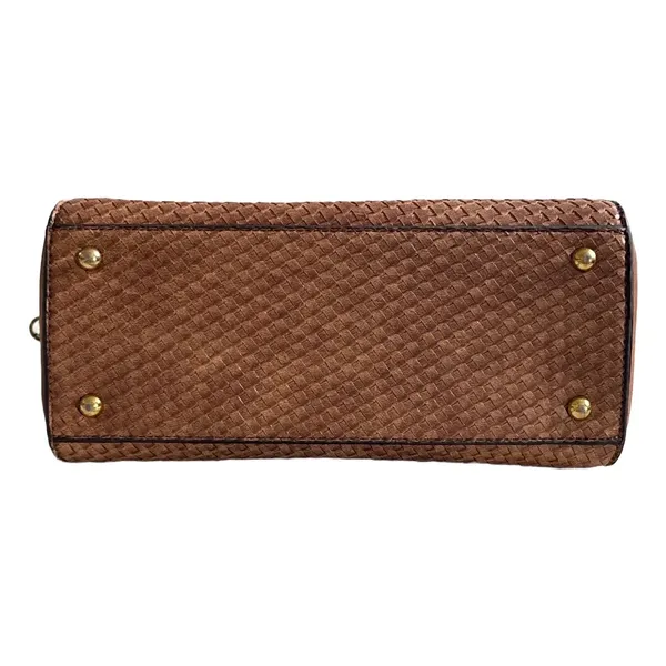 Adrienne Vittadini Woven Cognac Brown Satchel Crossbody Handbag Vegan Leather - Image 6