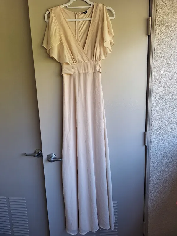 Lulus Dearly Loved Cream Flutter Sleeve Maxi Dress Size M - Image 5