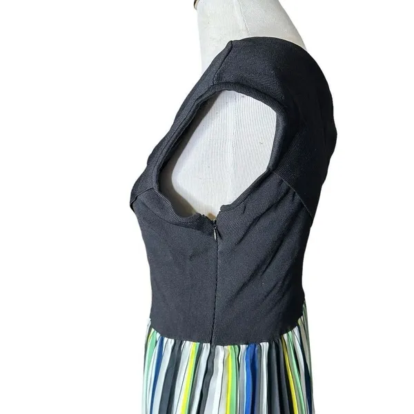 Sachin & Babi Knit Multi Pleat Midi Dress Womens L Black Green Cocktail Flare - Image 11
