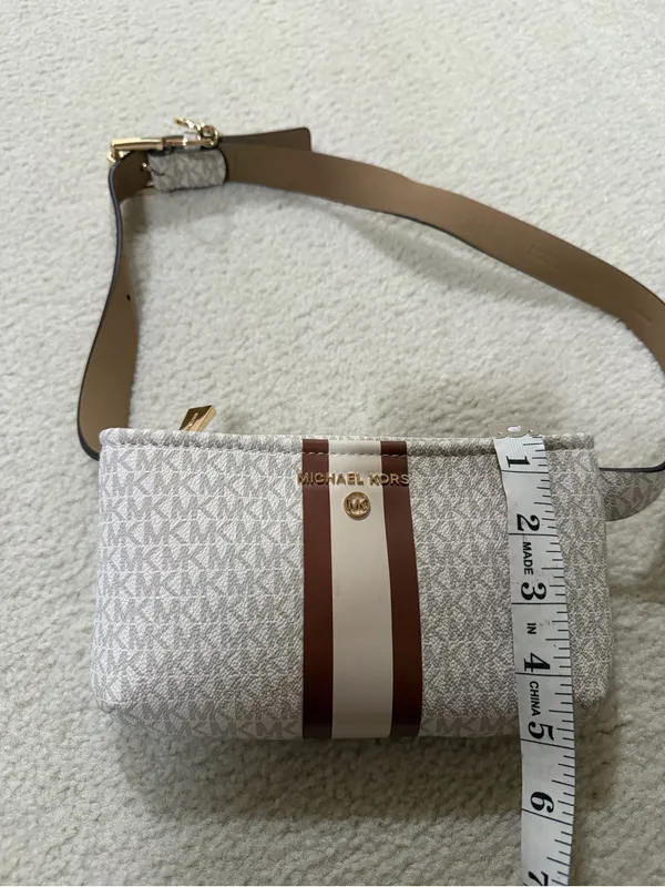 Michael Kors White and Brown Logo Stripe Crossbody Bag - Image 3