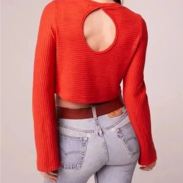 NWT Band of‎ the Free Alize Rust Crop Top Boho Bell Sleeve Ribbed M - Image 2
