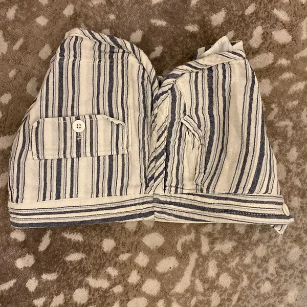 Free People Night Moved Striped Shorts Mid Rise Button Fly White Blue Si… - Image 9