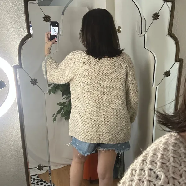Handmade Crochet Knit Pullover Sweater Beige Boho Cozycore Fits Medium - Image 2