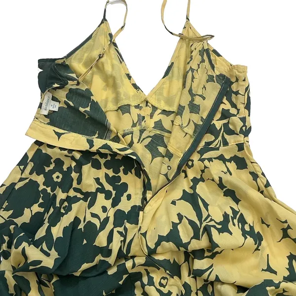 Sundance Soliloquies Dress M Citron Yellow Green Floral Asymmetrical Boho Resort - Image 4