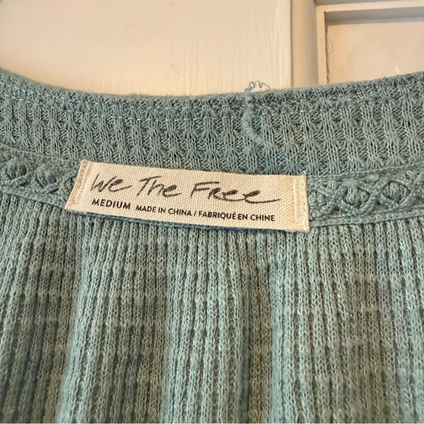 Free People Must Have Thermal Ribbed Relaxed Henley Top in Bright Aqua Size Med - Image 5