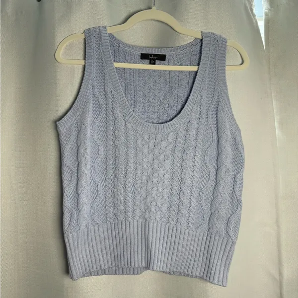 Lulus Sophisticated Staple Light Blue Cable Knit Sweater Vest Size Small - Image 5