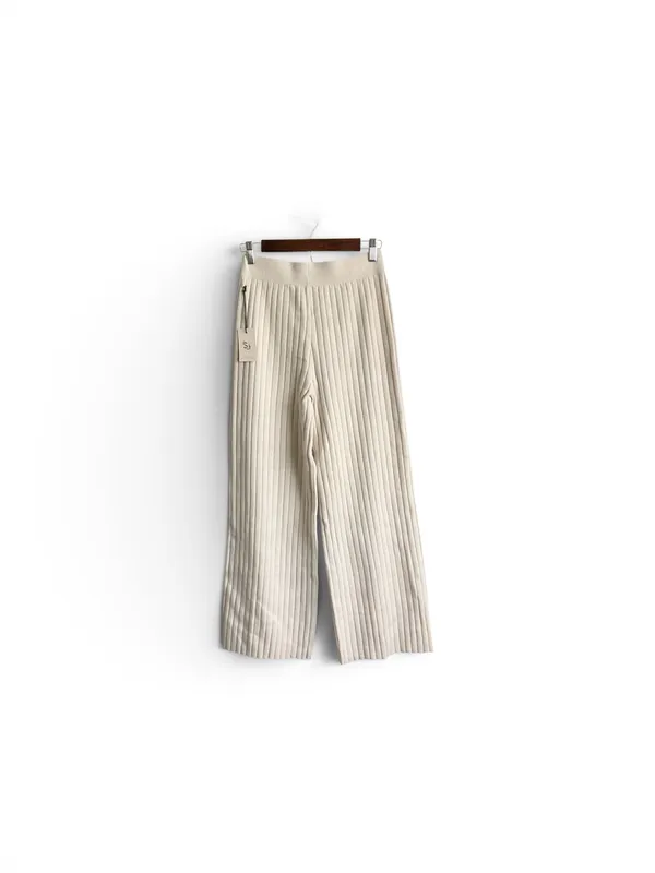 Sincerely Jules Wide-Leg Ribbed Knit‎ Pants in Cream Size Medium - Image 2