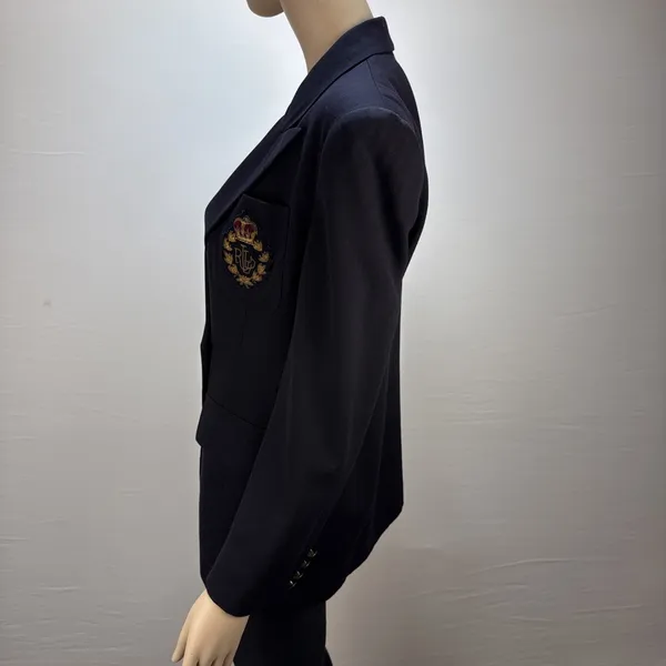 Ralph Lauren Vtg Navy Blazer Royal Crest Gold Button‎ Double Breast Wool Size 6 - Image 6