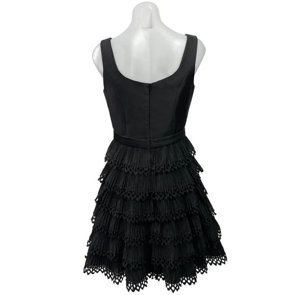 Sherri Hill Black Sleeveless Ruffle Tiered Fit & Flare Prom Mini Dress Size 8 - Image 3
