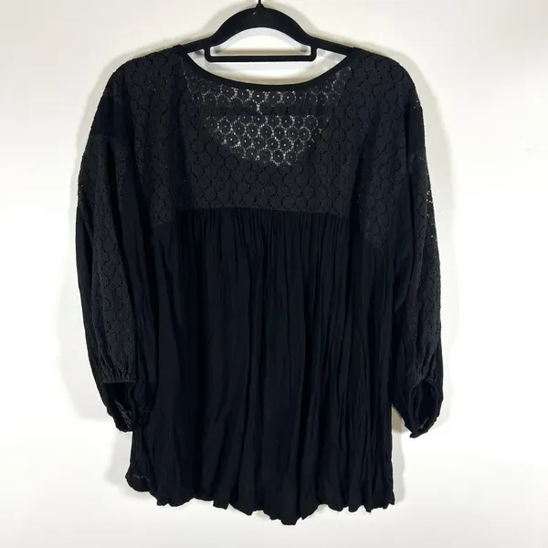 Free‎ People Women Moon River Peasant Crochet Top Size M Festival Boho Black - Image 6