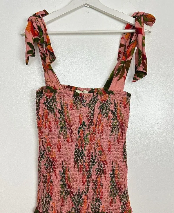 FARM RIO Mango Trees Smocked Bodice Midi Dress in Mango Trees Pink Size Small - Image 7