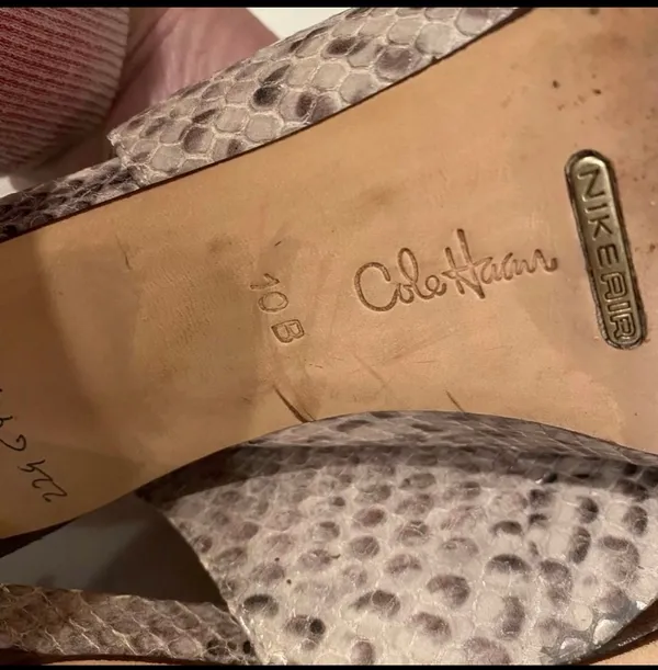 Cole Haan Nike Air Slingback Reptile Snakeskin Heels Peep Toe 10 Neutral Tan - Image 6