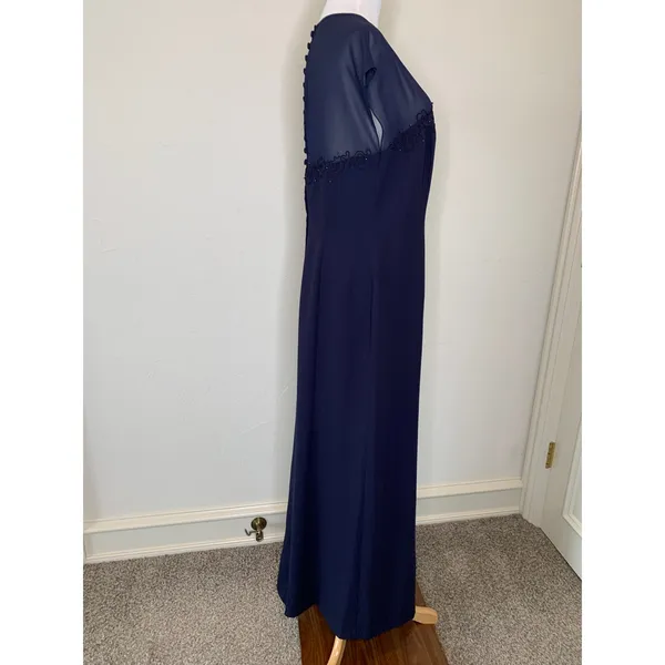 Donna Morgan Navy Blue Formal Maxi Dress Sz 10 Sheer Neckline - Image 4