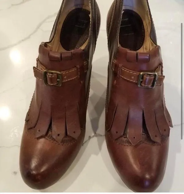 Frye Brown Cognac leather Oxford Pumps Heels - Image 2