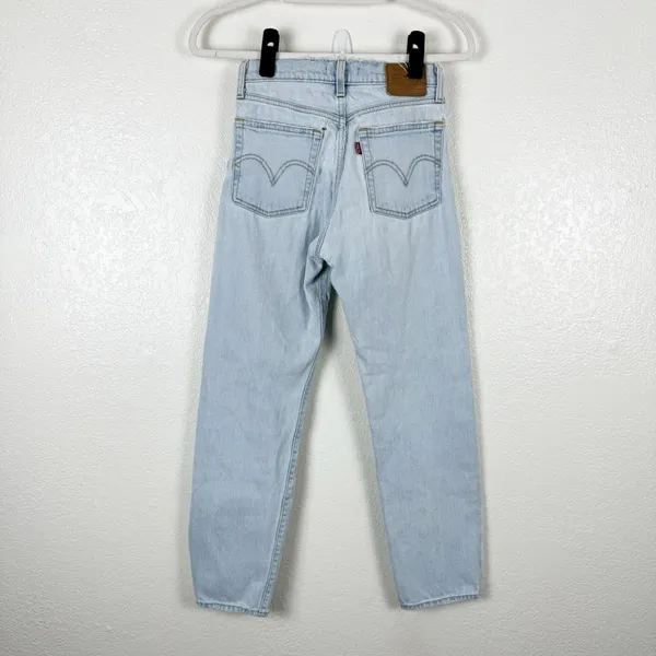 Levi's Wedgie Straight Light Wash Distressed Jeans Cotton Blend Size 24 - Image 3