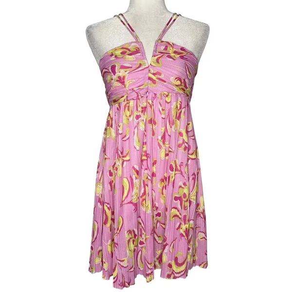 Zara Mini Swing Babydoll Dress M Pink Pleated Backless Gathered Bust‎ Sundress - Image 2