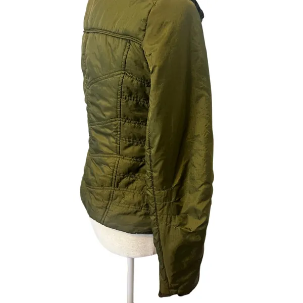 Free People Olive Green Nylon Jacket Velvet Collar Utility Puffer Size 4 - Image 3