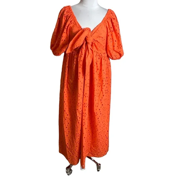 Eloquii‎ Eyelet Tie Front Maxi Dress Sz 14 Orange - Image 2