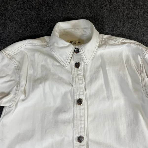 Madewell White Denim Shirt Dress Long Sleeve Button Front‎ Cotton Shacket Small - Image 2