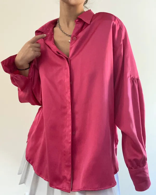 The Vintage Shop Pink Silk Vintage Blouse Button Down - Image 4