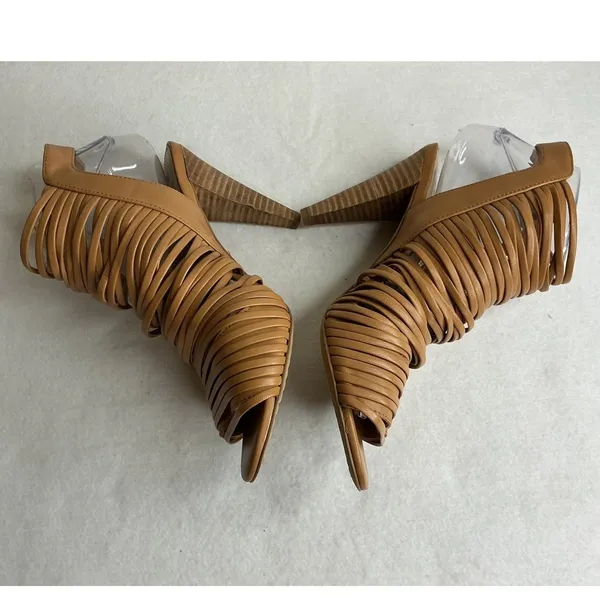 Vince Camuto Women Tan Strappy Cage Open Toe Heel Sandals Size 8 - Image 3