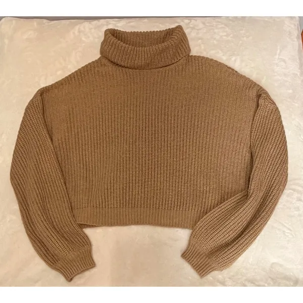 Princess Polly Cropped Turtleneck Sweater Camel Tan Ribbed Knit XS/S - Image 3