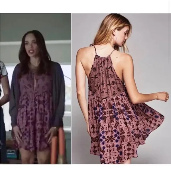FREE PEOPLE Sleeveless Keyhole Boho Mauve Floral Babydoll Swing Slip Dress 882 - Image 4