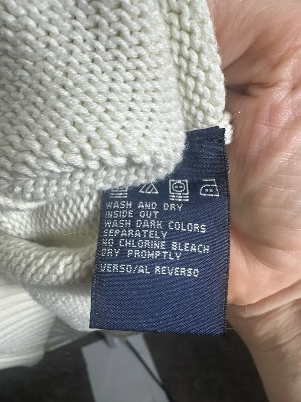 S253. Tommy Hilfiger Big Flag Logo Cream Cotton Crewneck Sweater - Image 3