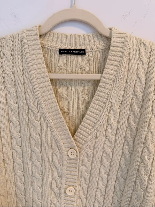 Brandy Melville Cream Cable-Knit Button Cardigan - Image 4