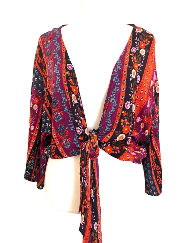 PATRONS OF PEACE by Anthropologie, boho floral, front tie shrug, size M - Image 2