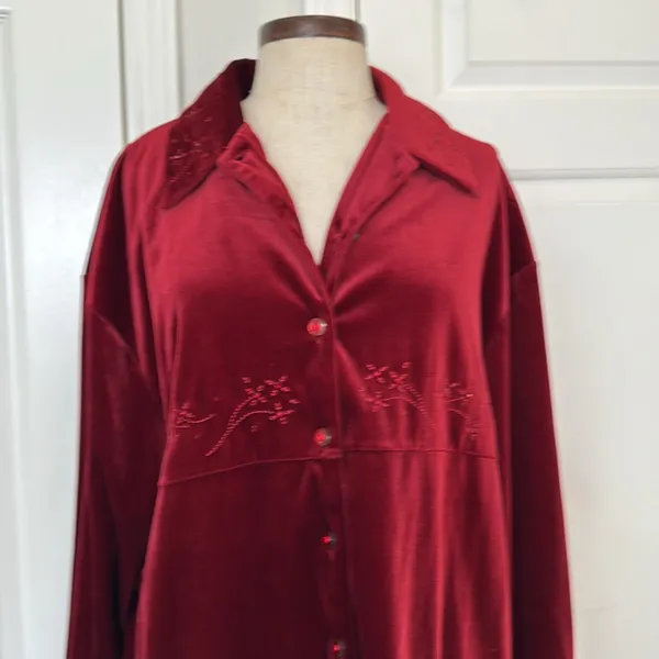 Vintage Y2K velvet beaded button down shirt Red Size XL - Image 5