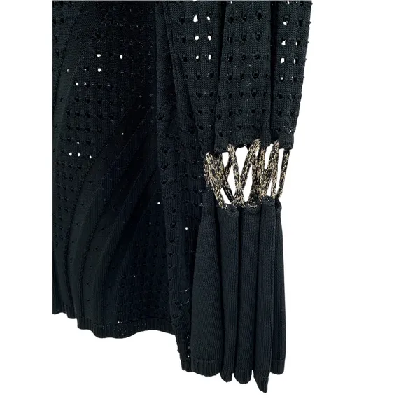 Bebe Lace Up Shoulder Sweater Top XL Black Open Knit Metallic Cage Sleeve NWT - Image 3