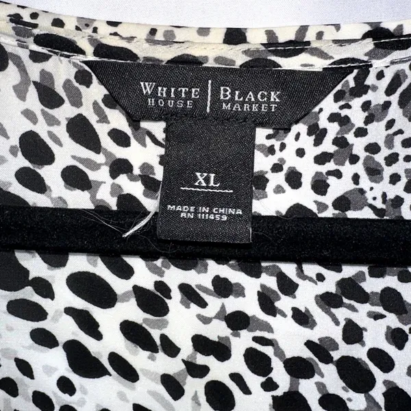 White House Black Market Womens Size XL Black White Leopard Print Ruffle Blouse - Image 3