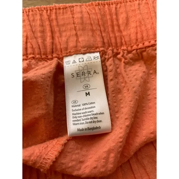 Serra Pajama Set Women’s M Coral 100% Cotton Button Top Shorts Seersucker - Image 11