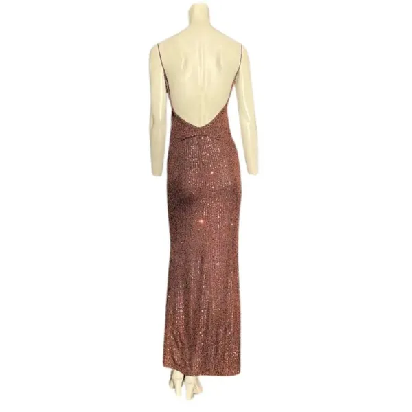 Chocolate Brown Cut Out Sequin Maxi Dress Gown Asos Design Size 4 NWOT - Image 4