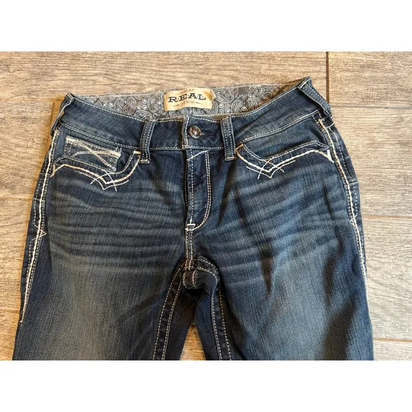Real Ariat denim jeans Mid Rise Boot Entwined 28L 28 Long Bootcut Womens Cowgirl - Image 10