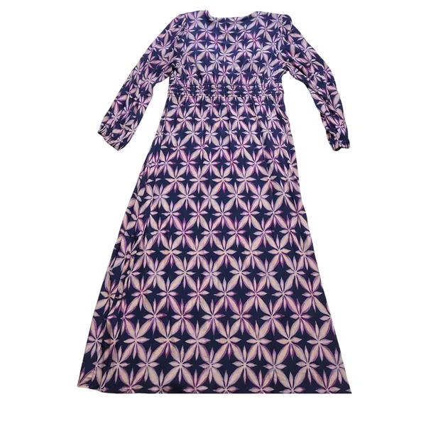 Electric & Rose Purple Geometric Floral V-Neck Smocked Maxi Dress Pockets L - Image 3