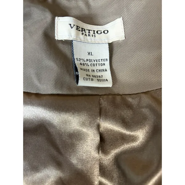 Vertigo Paris Womens XL Olive Taupe Ruffle Collar Belted Trench Coat Jacket - Image 8