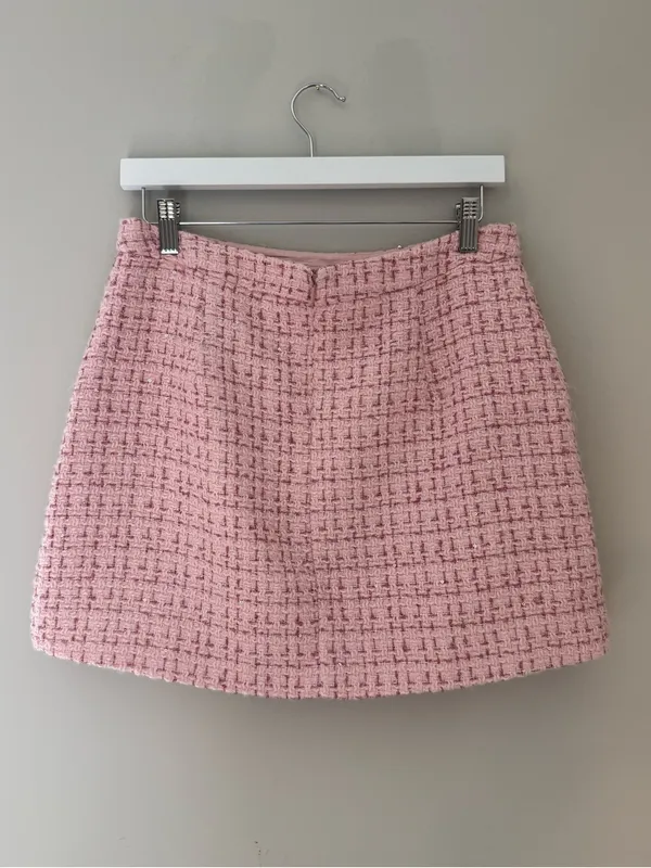 Lulus Charmed Perfection Pink Tweed Sequin Pearl Mini Skirt Large - Image 5