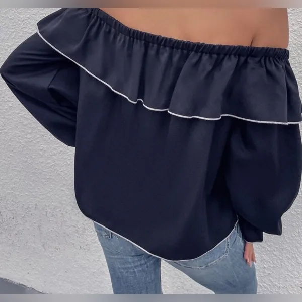 Zara Black Off-Shoulder Ruffle Top - Image 2