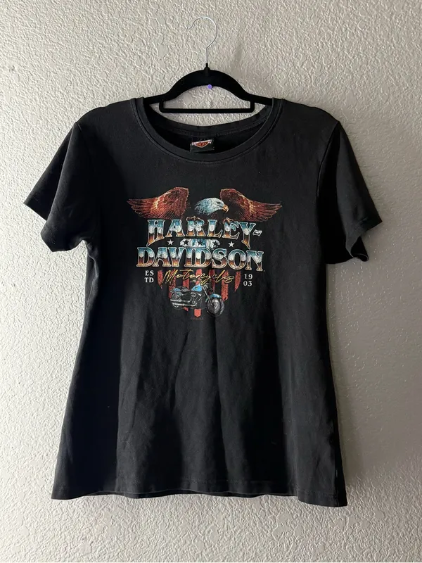 Harley Davidson Women M Moto Motorcycle Biker Girl Graphic Tee Western Grunge - Image 5