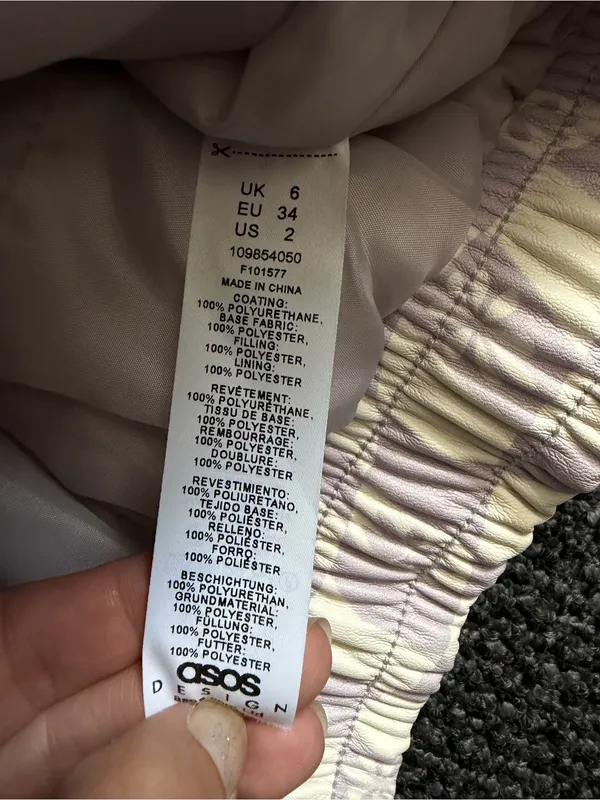 asos Pastel Lavender And Ecru Checkerboard Denim Bomber Jacket Size 2 NWT - Image 3