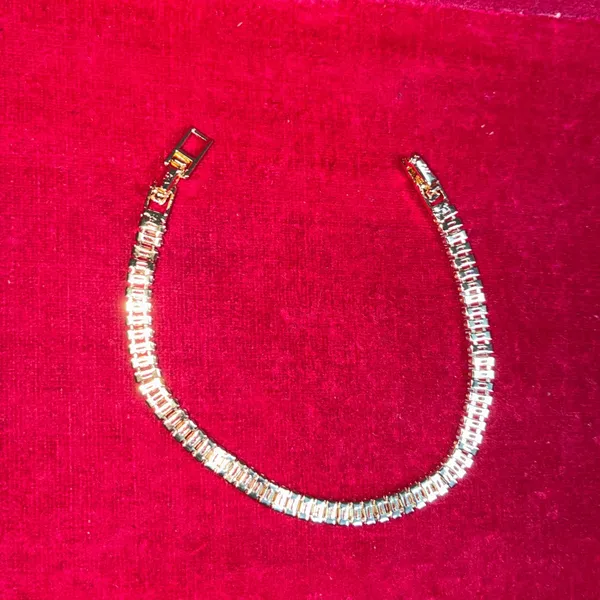 Sparkling Gold Tone Baguette CZ Tennis Bracelet - Image 3