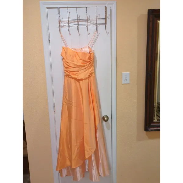 Betsy & Adam orange satin taffeta long bridesmaids evening dress 4 - Image 6