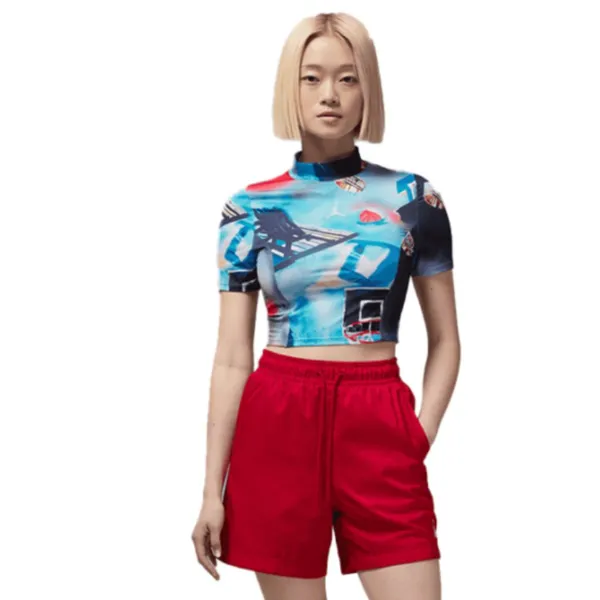 NWT Jordan Printed Mock Neck Crop Top X-Large, WHITE - Image 2