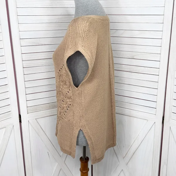 White House | Black Market Boho Multi Knit Sleeveless‎ Slouchy Sweater Vest Tan XS - Image 3