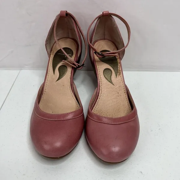 JUMP 7.5 Bayke Pink Leather Ankle Strap Cone Heel dOrsay Pumps Retro Style - Image 5