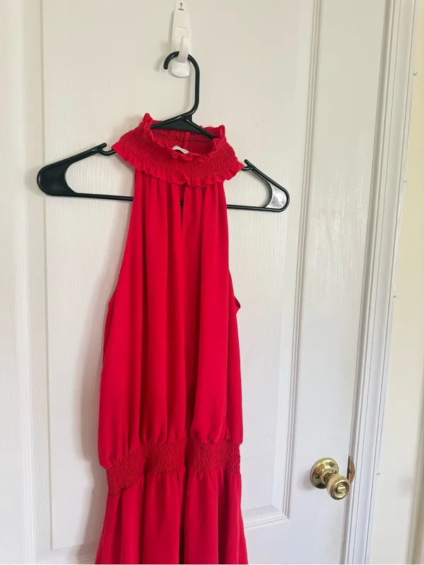 Amanda Uprichard Kimmie Red Halter Smocked Waist Mini Dress - Image 3