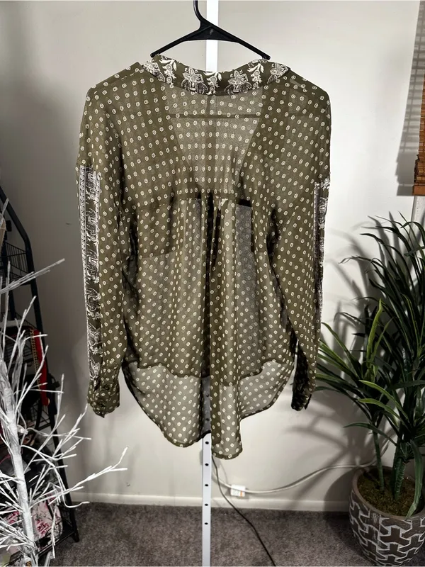 B69. Free People olive green button up blouse -oversized fit - Image 7