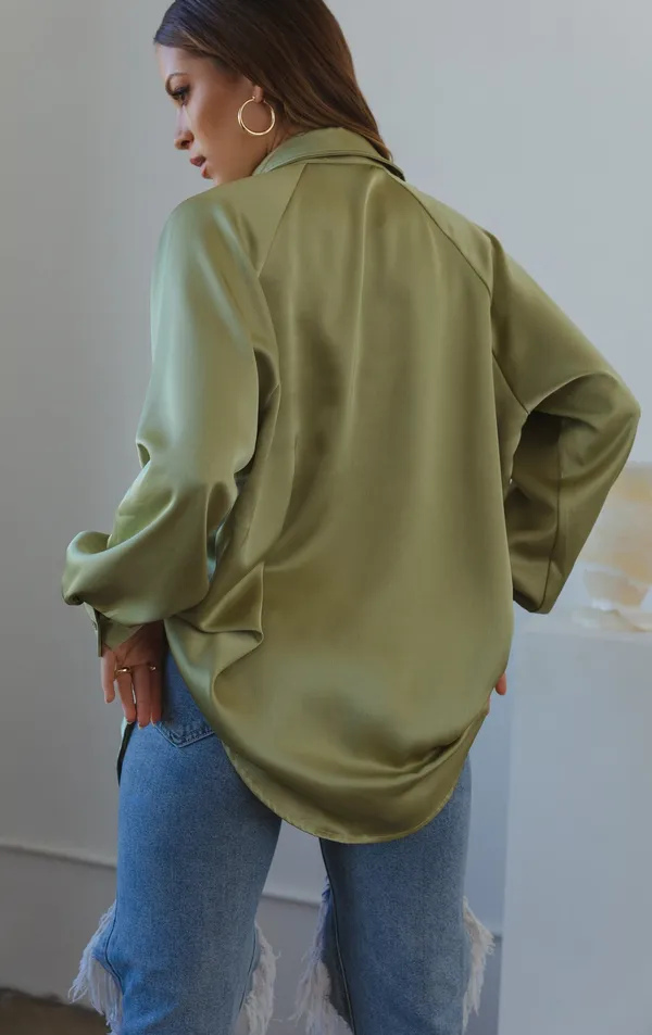 Miss Lola Satin Button Down Long Sleeve Blouse - Image 8